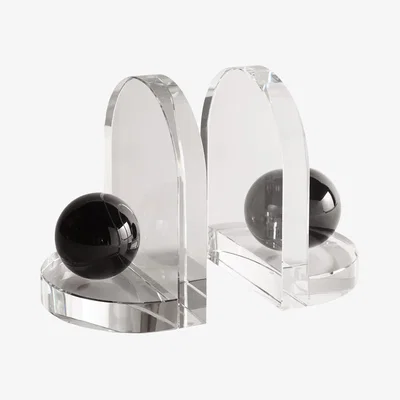Amara Crystal Bookends Clear & Black Onyx