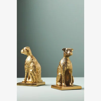Anthropologie Gold Cheetah Metal Bookends