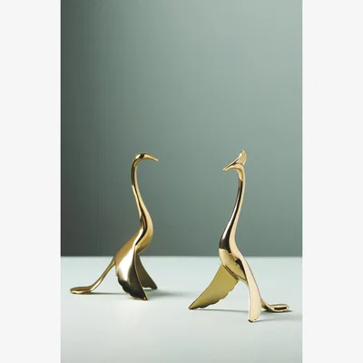 Anthropologie Gold Crane Brass Bookends