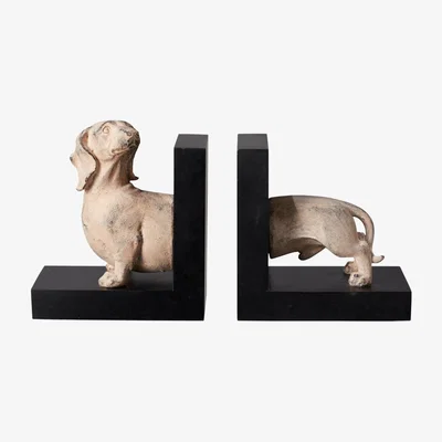 OKA OKA, Dachshund Dog Bookends - Natural, Bookends, Resin