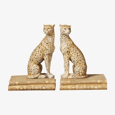 OKA OKA, Lakadema Leopard Bookends - Dappled Cream, Bookends, Resin