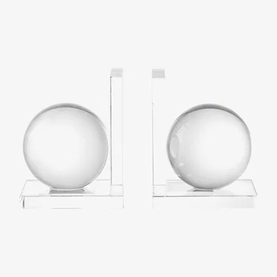 OKA OKA, Solid Glass Ball Bookends - Clear, Bookends, Glass