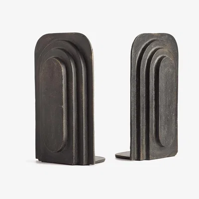 OKA OKA, Pair of Juke Bookends - Metallic Black, Bookends, Aluminium