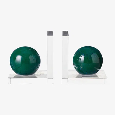 OKA Polished Emerald Glass Ball Bookends - Green