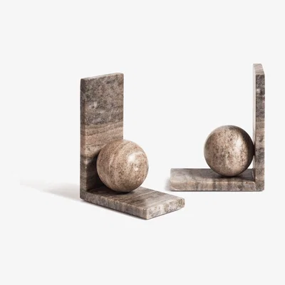 OKA OKA, Dorus Marble Bookends - Distressed Grey, Bookends, Marble