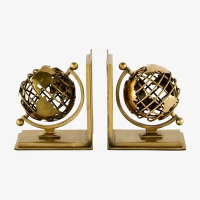 Olivia's Eichholtz Globe Bookend Set Of 2 in Antique Brass Finish