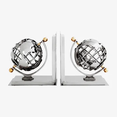 Olivia's Eichholtz Globe Bookend Set of 2 Nickel Finish and Polished Brass