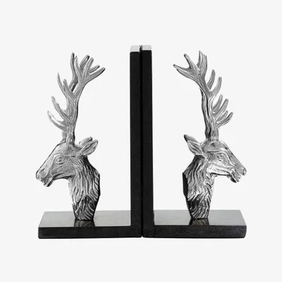 Pagazzi Set of 2 Stag Bookends with Marble Base