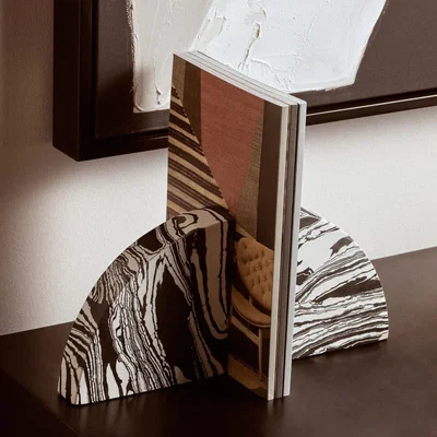 Pagazzi Black and White Marble Set of Two Bookends