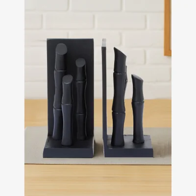 The Range Hiba Set Of Two Black Finish Bamboo Effect Bookends