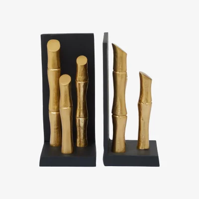 The Range Hiba Set Of Two Gold Finish Bamboo Effect Bookends