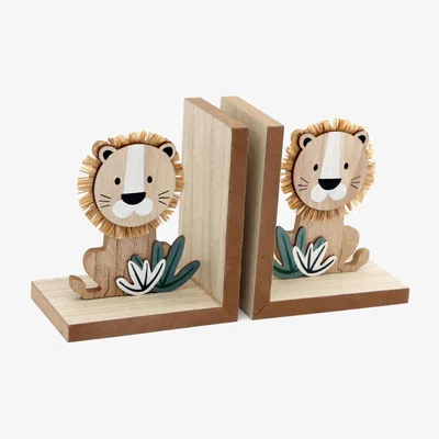 The Range Set of Two Wooden Lion Bookends - Brown