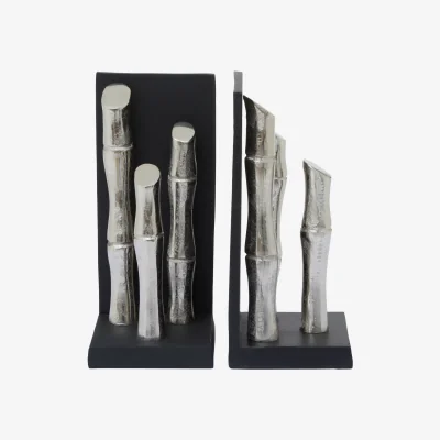 The Range Hiba Set Of Two Silver Finish Bamboo Effect Bookends