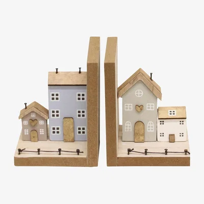 The Range Pair of Bookends, Wooden Houses Design - Brown