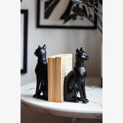 Rockett St George Black Sitting Cat Bookends