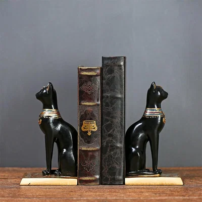 The Range Retro Resin Egyptian Cat Bookends Study Room Decor - Black
