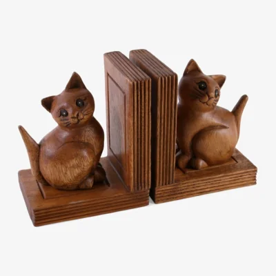 The Range Handcrafted Wooden Cat Bookends, Ethically Sourced Acacia - Brown