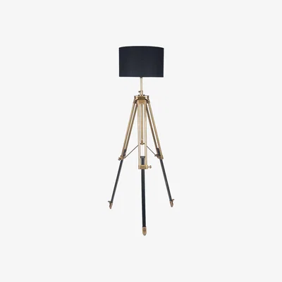 Barker and Stonehouse Antique Brass Dark Wood Floor Lamp, Gold | Barker & Stonehouse