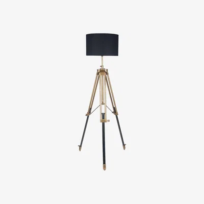 Barker and Stonehouse Antique Brass Tripod Floor Lamp, Dark Wood