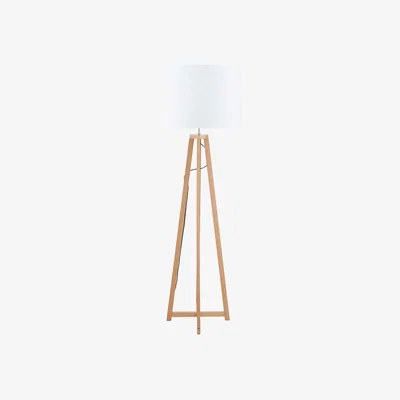 Barker and Stonehouse Natural Wood Tapered Floor Lamp, White | Barker & Stonehouse