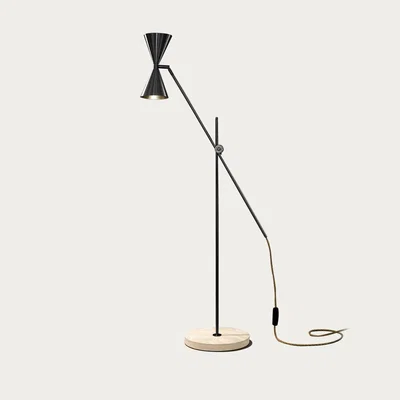 Bombinate.com Blackended Brass/White Terrazzo Cone Double Floor Lamp - UK Plug