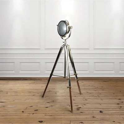 Cuckooland Culinary Concepts Rolls Industrial Headlamp with Polished Nickel & Wooden Tripod