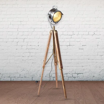 Cuckooland Culinary Concepts Wooden Industrial Tripod Floor Lamp