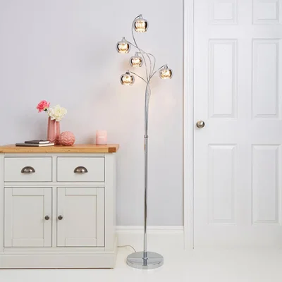 Dunelm Seychelles Smoked 5 Light Floor Lamp Silver