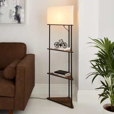 Dunelm Fulton Corner Shelved Floor Lamp Rustic Pine Pine (Brown)