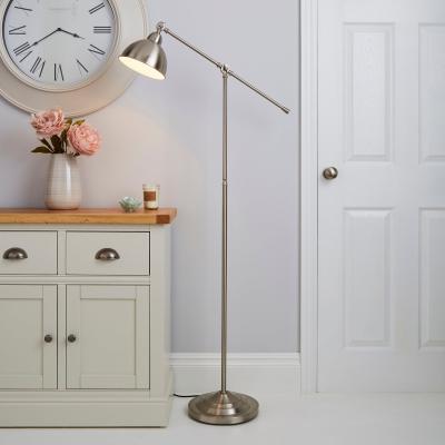 Dunelm Lever Arm Satin Nickel Floor Lamp Silver