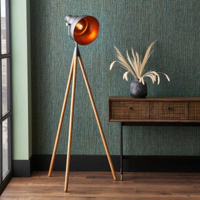Dunelm Larkin Grey Metal and Natural Wood Tripod Floor Film Light Natural
