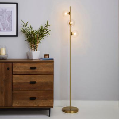 Dunelm Nour Antique Brass and Glass Floor Lamp Gold