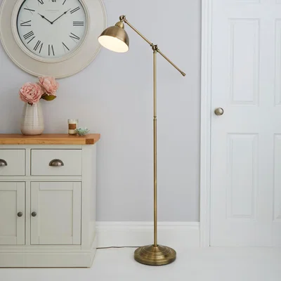 Dunelm Lever Arm Antique Brass Floor Lamp Bronze