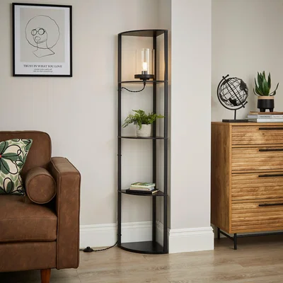 Dunelm Keates Corner Shelved Floor Lamp Black