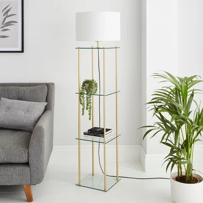Dunelm Wendell Glass Shelved Floor Lamp Gold