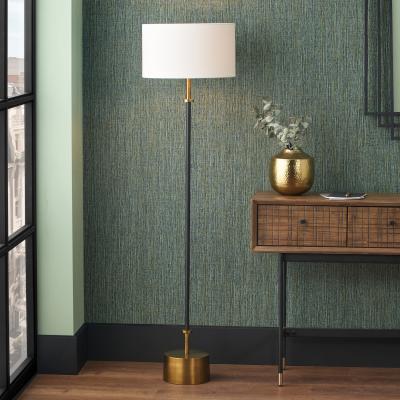 Dunelm Antoine Black Croc Antique Brass Floor Lamp with Henry 40cm Handloom Cylinder Shade Bronze