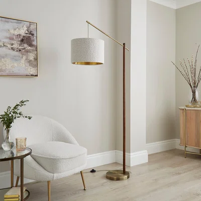 Dunelm Hazelle Boucle Wooden Floor Lamp Off-White