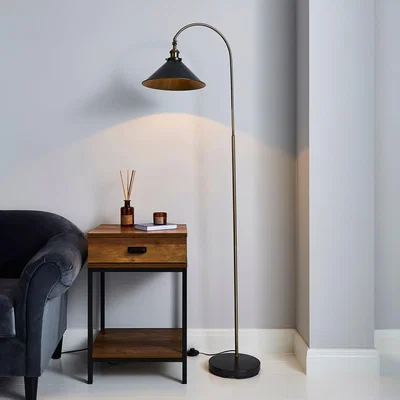 Dunelm Logan Grey Industrial Floor Lamp Dark industrial Nickel, Antique Brass