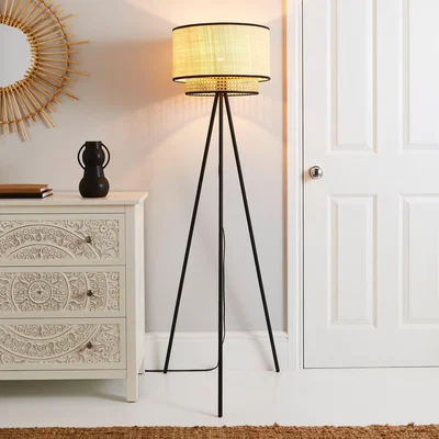 Dunelm Malika Cane 2 Tier Tripod Floor Lamp Black