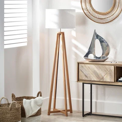 Dunelm Whitby Wood Tapered 4 Post Floor Lamp with Linen Drum Shade Natural