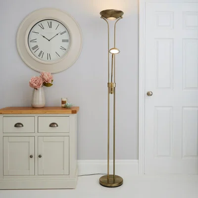 Dunelm Father and Child 2 Arm Antique Brass Floor Lamp Brass