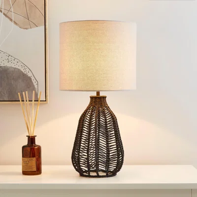 Dunelm Kylo Woven String Table Lamp Charcoal
