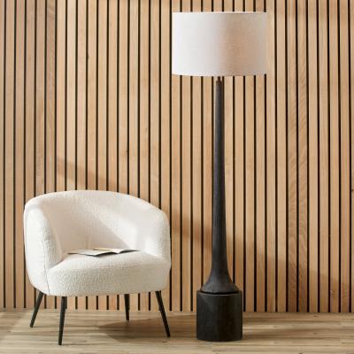 Dunelm Marin Black Wood Tall Neck Floor Lamp with 45cm White Linen Drum Shade Black