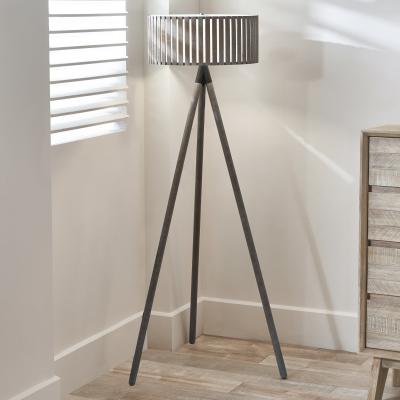 Dunelm Rabanne Wooden Slat Tripod Floor Lamp Grey