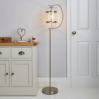 Dunelm Hurricane Satin Nickel Floor Lamp Silver and Brown