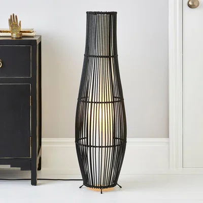 Dunelm Alec Natural Cane Black Floor Lamp Black