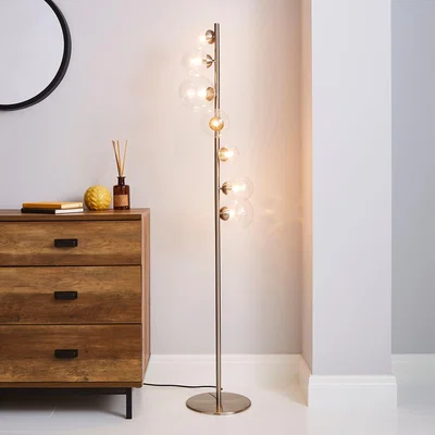 Dunelm Tarsia Glass Floor Lamp Satin Nickel Nickel