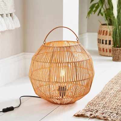 Dunelm Wicker Woven Floor Lamp with Handle Brown