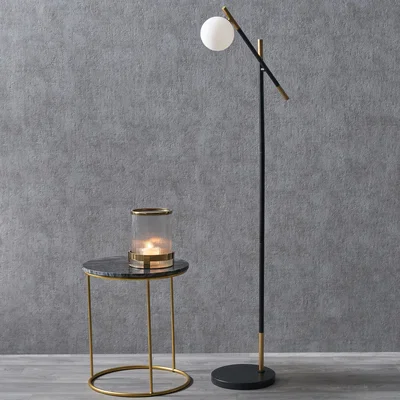 Dunelm Wanda White Orb and Black Metal Floor Lamp Black and White