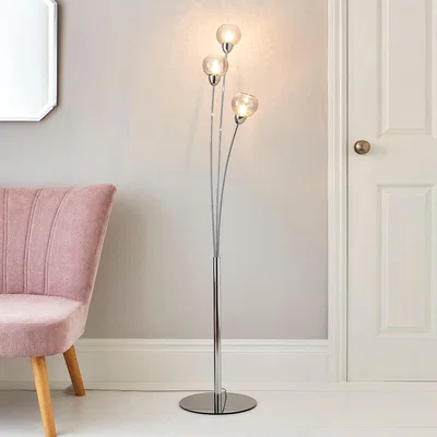 Dunelm Kelly 3 Arm Bubble Glass Floor Lamp Silver